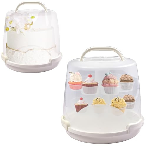 HomDSim Cake Carrier Round Cake Stand Plus Height Cake Container with Cupcakes Pad, Handle, Lid Reusable Package Box for Transporting Desserts,Pie,Toast,Fruit (10 White)