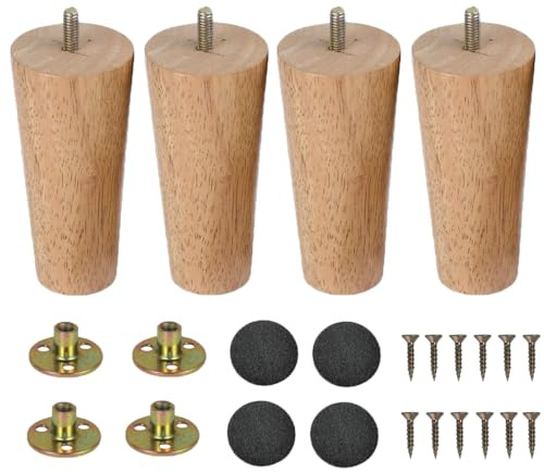 LCOUACEO Möbelfüße Holz Tischbeine 4 Stück Konisch Möbelbeine Ersatz 12cm Sofafüße Holzbeine für Möbel Schrank Beine Schrankfüße mit Montageplatte Gummipads für Tisch Sofa Bett Schrank Couch