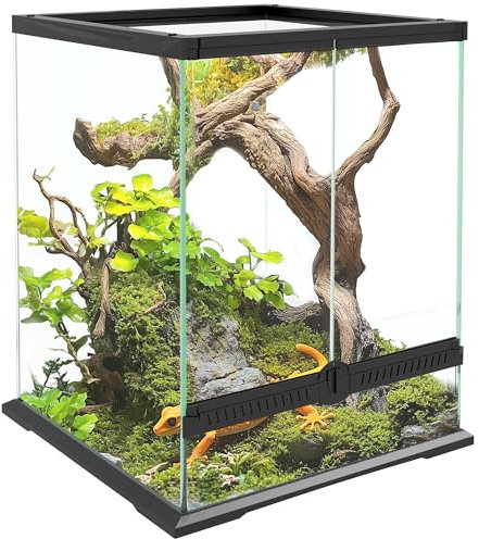 PawHut Terrarium für Reptilien Reptil Fütterungsbox mit Anti-Flucht-Design, Belüftung 120L Glasterrarium mit Kabelmanagement für Amphibien Spinne Metall Schwarz 45 x 45 x 60 cm