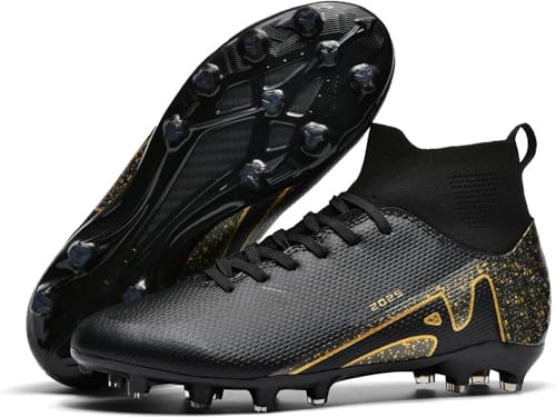 Kmrlofiy Fotbollsskor för herrar och pojkar, High Top Spike, mikrofiber, skor med dobbar, professionella fotbollsskor för utomhusbruk, atletiska träningsskor, för matcher, 40 EU