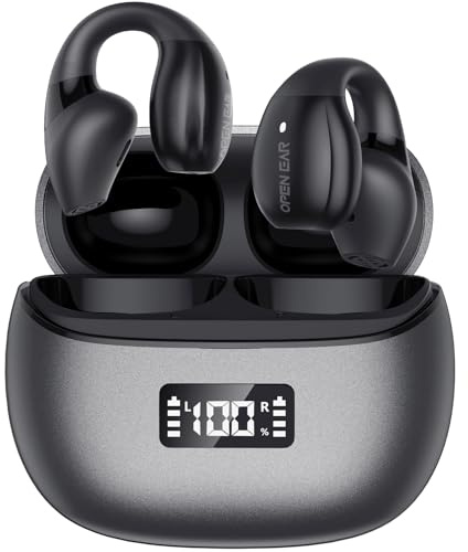 Relxhome Open Ear Kopfhörer, Clip On Kopfhörer, HiFi Sport Kopfhörer mit 4 Mic, Open Ear kabellose Earbuds, 50 Stunden Laufzeit, Kopfhörer Bluetooth 5.3 für Fitness/Reiten