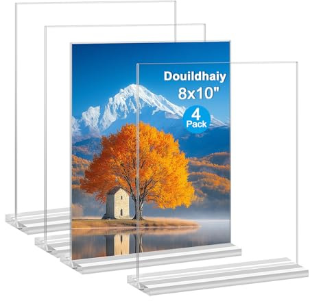 Douildhaiy Acrylic Picture Frames 8x10 inches, 4 Pack Clear Plastic Picture Frames Holder Standing,8x10 Double Sided Picture Desktop Display for Photo Home Office -Vertical
