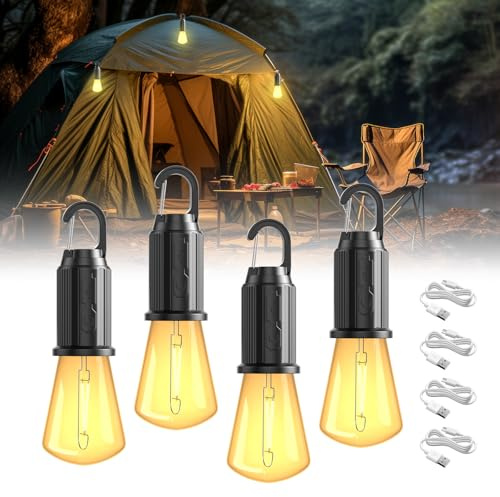BrightWish LED Campinglampe Aufladbar, Tragbare Camping Licht Glühbirne mit 3 Helligkeitsmodi, IP65 Wasserdicht, Wiederaufladbare Zeltlampe, Camping Zubehör für Outdoor, Notfall, Stromausfall (4)