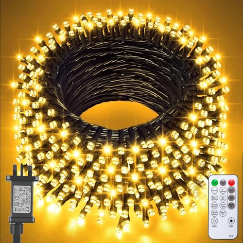 Jsdoin Christmas Tree Lights Plug in,20m 200 LED Outdoor Fairy Light Mains Powered, Waterproof Warm White String Light with Remote/8 Modes/Timer for Outside Indoor Garden Bedroom Decorations