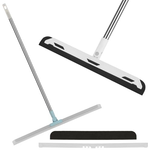 Lavavetri per pavimenti con manico regolabile, set da 2 pezzi, 140 cm, in silicone, per doccia, manico lungo, raschietto per acqua, scopa magica in gomma per pulire la polvere, strumento per la