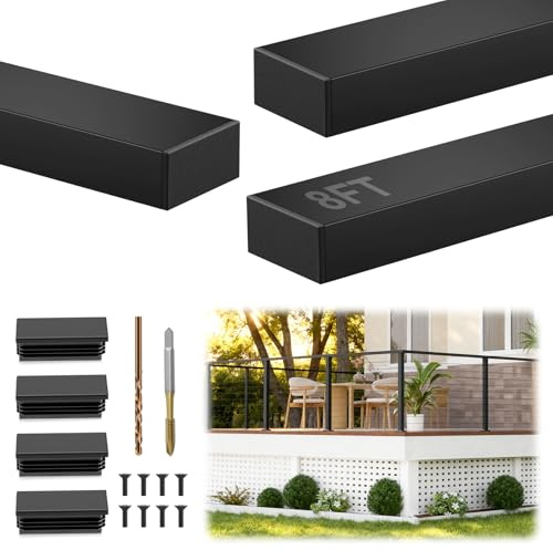 Gyykzz 8FT Stainless Steel T304 Black Handrail for Cable Railing System, 3 Pack 3/64 Thick Rectangular Flat Top Rail, Upgraded Outdoor Coated Cable Deck Handrails for Indoor Outdoor DIY Balustrade
