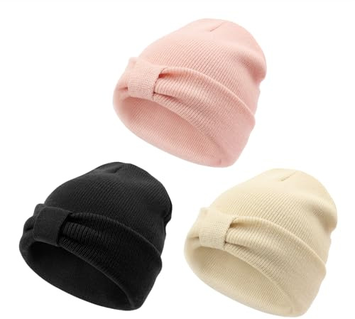 DRESHOW Beanie Baby Vintermössor för Småbarn Mjuk Stickad Unisexmössa för Pojkar och Flickor Varma Mössor med Rosett för 0-6 Månader