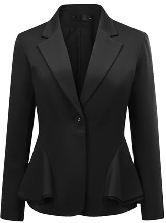 YYNUDA Blazer Femme avec Ourlet Peplum Business Casual Veste de Transition Couleur Unie Costume pour Fête Mariage Bureau Noir S
