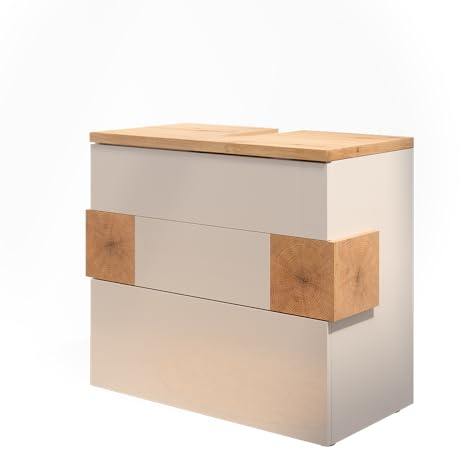 Vicco Mobile sottolavabo per bagno Eden, Bianco lucido, 70 x 64.5 cm con 2 cassetti, per montaggio a parete con suddivisione interna variabile