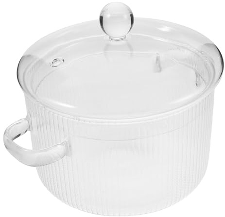 VALICLUD Olla de Vidrio Borosilicato con Tapa y Asas Dobles Olla para Cocinar Fuego Lento Compatible con Estufa Eléctrica para Sopas Leche Comida para Bebés y Guisos Saludables