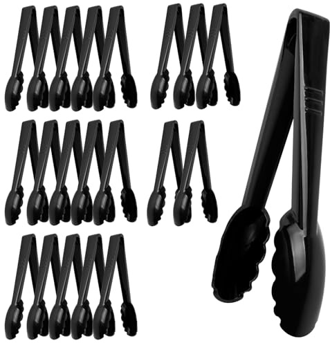 Akamino 20 Pack Large Plastic Serving Tongs for Buffet, 9Inch Heavy-Duty Hard Plastic Serving Utensils for Hot and Cold Food, Reusable Kitchen Serving Tongs for Appetizers Barbecue Salad, Dinner Part