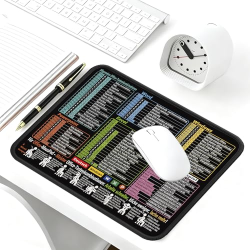 Tcdwla Excel Skrivbordsunderlägg tysk musmatta, Excel mus Pad Shortcut dokument tysk skrivbordsmatta med PPT-fönster för PC, kontor, arbete, spel, 300 x 250 x 2 mm (svart 2)
