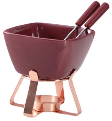 FytStycale Chocolate Fondue Mug with 2 Forks, 300ml/10.5oz Kitchen Gadgets Ceramic Fondue Cup Butter Heater Tea Light Melting Hot Pot Warmer Mug for Candy Snack Chocolate Butter, Red Rose Gold Rack