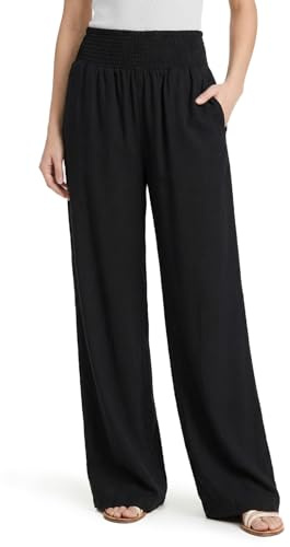 Zylioo Pantaloni a palazzo da donna a gamba larga, a vita alta, con cavallo lungo, estivi, fluidi, da spiaggia, con tasche, nero, XL extra tall