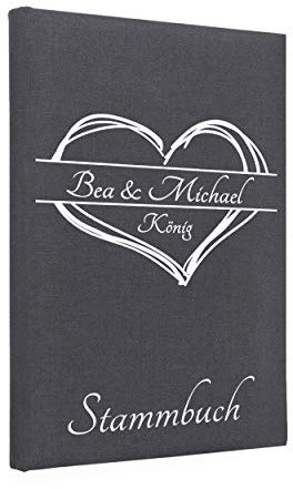 Hochzeitideal – Personalisiertes Stammbuch der Familie 161 grau - 21,0 cm x 15,0 cm - Buchbinderleinen Stammbuch Hochzeit - Familienbuch Standesamt mit 6-Fach Ringmechanik