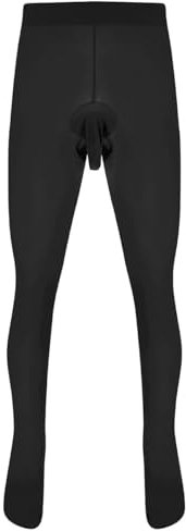 YiZYiF Herren Strumpfhose Mit Eingriff/Hülle Glänzend Männer Leggings Sexy Durchsichtig Lange Unterhose Unterwäsche A Schwarz (offene Penishülle) Einheitsgröße