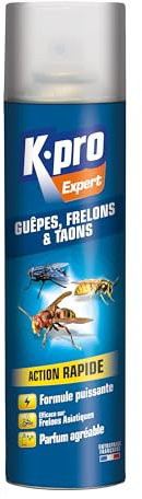 K.PRO Expert - Spray Aérosol Guêpes, Frelons et Taons-Efficace sur Frelons Asiatiques- Elimine et Eloigne les Insectes- Action Rapide - Formule Puissante- Ne Tache Pas- Technique Professionnelle-400ml
