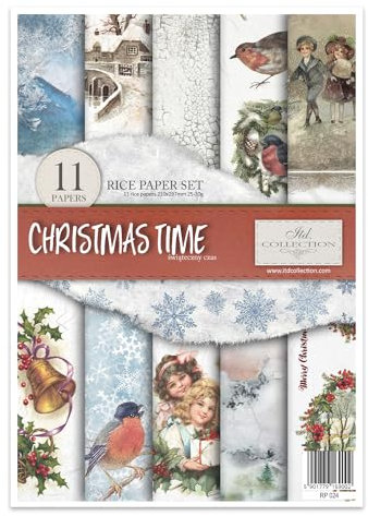 ITD Collection - Reispapier Kreativset A4 Decoupage Rice Paper Sheet 29,7 x 21 cm Serviettentechnik Mehrfarben (Christmas Time, RP024)