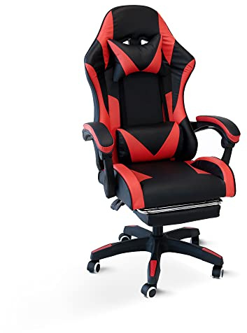 Cribel Poltrona da Gaming Racing Omega con poggia piedi, in similpelle, 3 colorazioni disponibili (Nero/Rosso), 61x51x120/130 cm