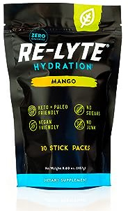 REDMOND Re-Lyte ELECTROLYTE Drink Mix MANGO Bolsa 30 x 6,3 g sobres - Electrolitos en polvo, sin azúcar, con auténtica sal Redmond Real Salt y más de 60 minerales y oligoelementos esenciales