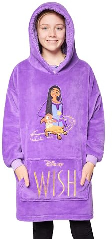 Disney Stitch Fleece Hoodie Blanket for Kids and Teenagers - One Size Fluffy Oversized Hoodie - Stitch Gifts (Purple Wish)