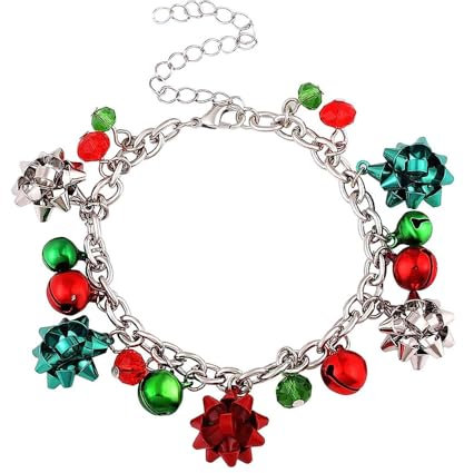 TOFBS Bracelet de Noël Femme Réglable Jingle Bell Pendentif Bracelets Chaîne Bracelets de Noël Cadeau pour Filles Enfants (Argent)