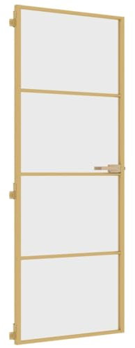 vidaXL Innentür, Schlank Zimmertür mit Metallrahmen Griff, Glastür Tür mit Befestigungsmaterial, Schiebetür Badezimmertür, Golden 76x201,5 cm Hartglas Aluminium