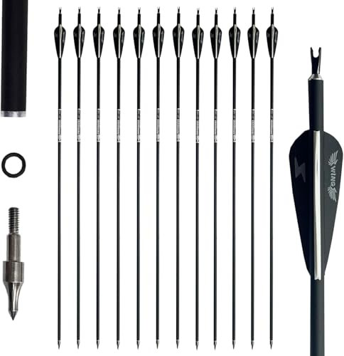 biubiusot 12er Pfeile Carbonpfeile 30 Zoll für Bogenschießen Bogenpfeile Jagdpfeile für Recurvebogen,Jagd Schießen Bogen (Schwarz)