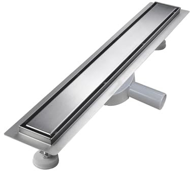 sunrik Duschrinne 120 cm, Befliesbar Duschrinne extra flach, Edelstahl Bodenablauf Komplettset mit 360°Siphon Haarsieb