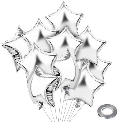 25 Stück Helium Luftballon Stern Silber Hochzeit Ballons Luftballons Geburtstag Babyparty Silberhochzeit Deko Dekoration Folienballon Geburtstagsdeko Weihnachtsdeko, 18 Zoll