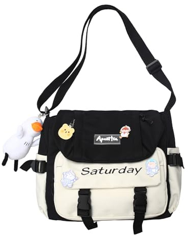 Jywmsc Sac Messager Mignon pour Adolescentes et Femmes, Sacs Messager Kawaii, Sac à Main à Bandoulière avec épingles et Pendentif en Peluche, Cadeau