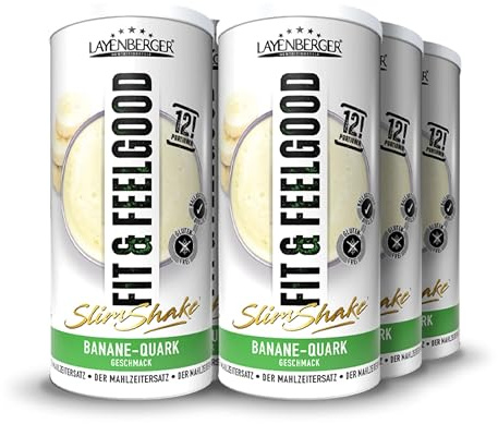 Layenberger Fit+Feelgood Slim Shake Powder, substitut de repas pour 72 portions de 213 kcal (6 x 396 g) - Quark banane