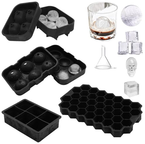 Jomdjmskes 4 Pcs Cubetti Ghiaccio Silicone, Stampo Ghiaccio con Coperchio, Forme per Ghiaccio con Imbuto, Senza Bpa, Rilascio Facile, Ice Cube Tray per Cocktail, Whisky, Bevande Refrigerate, Nero