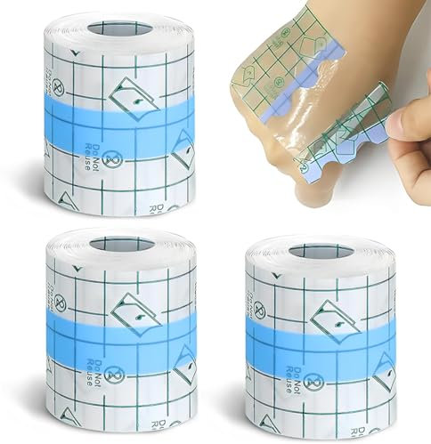 3 PCS Benda Trasparente Impermeabile,5cm*1m Cerotti Elastici di Fissaggio, per Doccia,Pellicola per Tatuaggi, Bendaggio Antiallergico,Protezione Delle Ferite