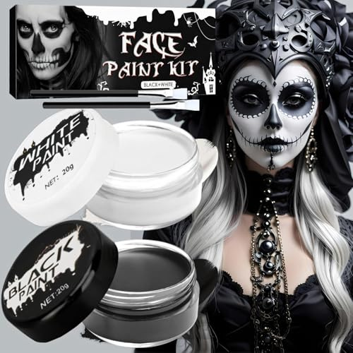 Miioto Peinture Visage Halloween, Maquillage Halloween Noir et Blanc, Halloween Maquillage, Maquillage Noir et Blanc Visage pour Halloween Théâtre Cosplay Fantaisie Sfx Maquillage