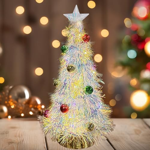 Mini julgran, 16 cm konstgjord julgran, liten julgran med belysning, LED-julgran liten, konstgjord julgran, dekorerad julgran för bordsdekoration, juldekoration, kontor