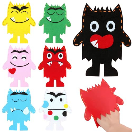 Marionetas de Mano, Marionetas de Mano de Monstruo de Colores, 7 Piezas de Dedo de Felpa de Tristeza Emocional, marioneta de Monstruo de Tela no Tejida, marioneta de calcetín de Aprendizaje temprano