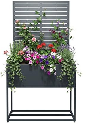 WESTMANN Dekora 4 Pflanzkasten mit Rankgitter | 90x40x170 cm | Hochbeet auf Gestell | Sichtschutz & Rankhilfe | pulverbeschichteter Stahl | RAL 7016 | mit Entwässerung | wetterfest | inkl. Montagemat