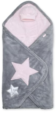BEMINI - Couverture nomade/Nid d'ange/ BISIDE - 90x90 cm - Collection Stary Motifs étoiles Rose pale - en Softy - Catégorie chaude