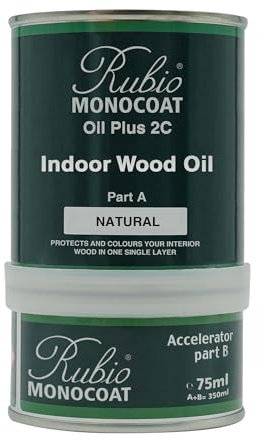 Rubio Monocoat Oil Plus 2C, Leinöl als ökologischer Holzschutz für den Innenbereich, schnell trocknendes Holzöl zur Holzbehandlung - Natural, 350 ml