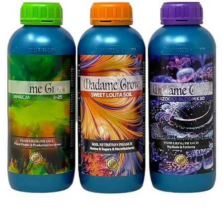 MADAME GROW Fertilizante 420 plantas verdes - Abono para plantas verdes - Abono líquido para plantas - Fertilizante para el crecimiento universal - Fertilizante para la floración(KIT RED ANVIL 3x1L)