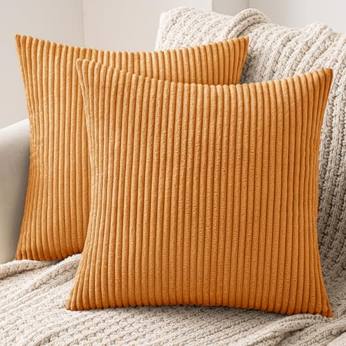 MIULEE Set of 2 Corduroy Cushion Cover 50x50 Burnt orange Sofa Cushions | Pillow Cases Sofa Modern Soft Decorative Couch Cushions With Hidden Zip