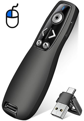 Maus USB C Presenter, 2.4 GHz Wireless Powerpoint Fernbedienung via USB A & USB C Empfänger, Rot Pointer für Präsentationen, Präsentationsfernbedienung für Windows/Mac/PowerPoint/Keynote/Google Slides