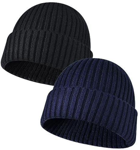 NLAND Unisex Berretto Invernale in Maglia Cappello Uomo Donne Beanie Hat Berretti Colori Solidi Taglia Unica (Blu Navy+Nero,Taglia Unica)