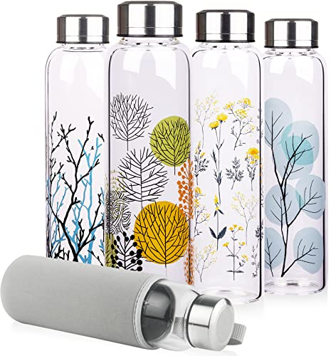 Reeho 1l Bouteille d'eau en Verre 1 litre Gourde Verre avec Housse en Néoprène et Bouchon en Acier Inoxydable sans BPA1000ml