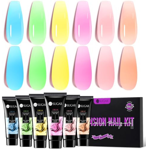 UR SUGAR Neon Jelly Extension Gel Set - 6 Colors Spring Summer Jelly Pink Neon Green Yellow Orange Bright Colors Builder Nail Gel Home Salon Extension Nail Kit Gift Box for Women