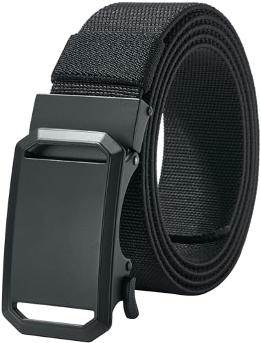LionVII Cinturón de trinquete elástico con hebilla automática, ajustable y elástico, cinturón de trabajo para hombre, 130 cm, Negro