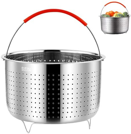 Cesta de Vapor Acero Inoxidable, Vaporera de Acero Inoxidable 304, OD 17,6cm, Accesorios de Cocina, Vaporera Cocinar Vapor, con Mango de Silicona, para Cocinas y Comedores, 3L