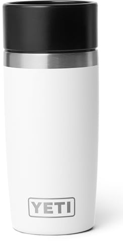 YETI Rambler 12 oz (355 ml) Travel Bottle with 100% Leakproof Hotshot Commuter Cap, Vacuum Insulated Stainless Steel Coffee Flask for Travel & Commute, White
