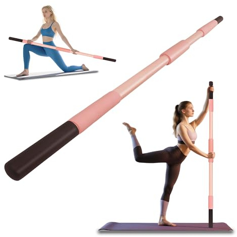 Scisum Pink Yoga Stick 58 Inch - Alloy Steel Stretching & Exercise Stick with Neck & Hand Pads, Shoulder Flexibility Tool for Yoga, Pilates & Home Gym Workouts